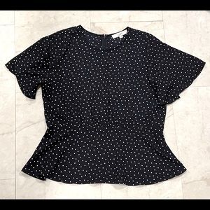 Loft Navy Peplum polka dot flutter sleeve blouse - Large